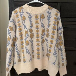 Sincerely Jules Cream Sweater with Blue and Yellow Floral Design